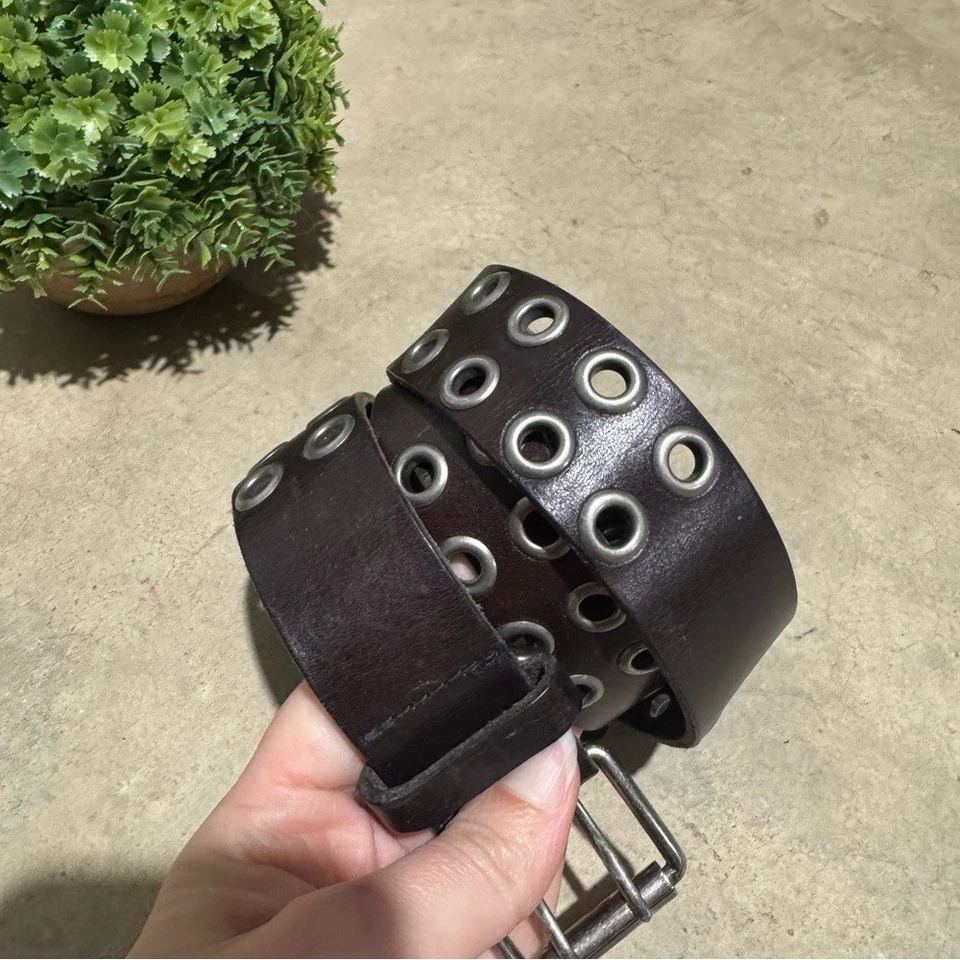 Ремень American Eagle винтажный Y2K коричневый натуральная кожа с двойным отверстием мужской размер 34 - Изображение 1 из 4