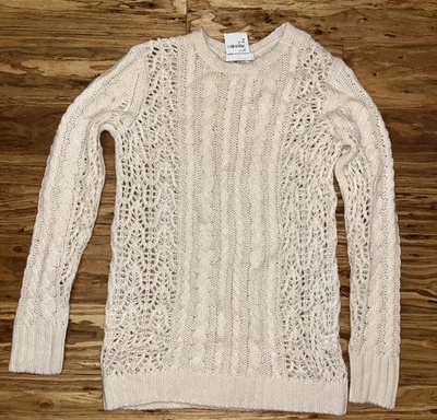 Suéter Equipment Femme Cachemira Cable Crochet Marfil Talla Pequeña NUEVO Foto 1 de 4