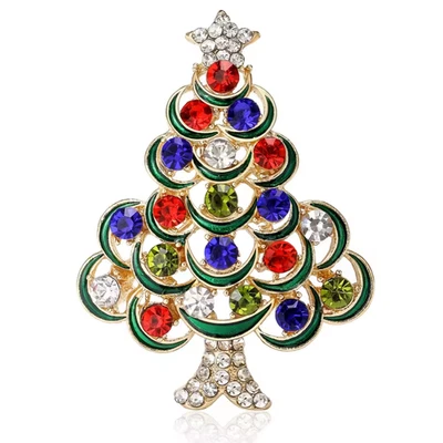 Broche prendedor árbol de Navidad diamantes de imitación, cristal dorado vacaciones invierno joyería regalo Foto 1 de 4
