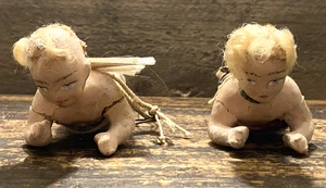 Antiguo juego de 2 adornos navideños de querubín ángel cera victoriano años 1800’s - Imagen 1 de 5