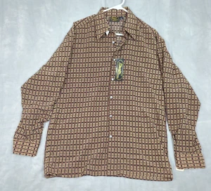 Vintage Monzini Shirt Mens Medium Brown Abstract Geometric 80s Disco USA NWT - Picture 1 of 11