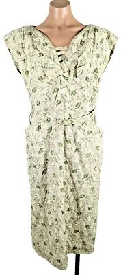 Vintage 60s 50s Blakely S/M Floral Embroidered Bow Ivory Cocktail Day Dress - Image 1 of 4