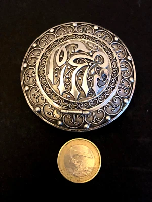 ANCIEN POUDRIER BOITE AVEC MIROIR PILULE ARGENT MASSIF BERBERE - Photo 1/4