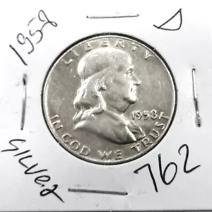 1958 D Franklin mezzo dollaro campana liberty 90% argento ⭐762⭐V4⭐ - Foto 1 di 2