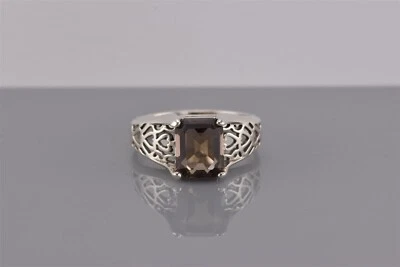 Anillo de plata esterlina de cuarzo ahumado calado corazones banda cónica 925 talla: 10 Foto 1 de 4