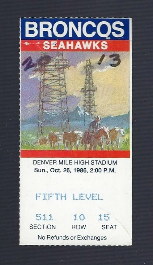 vintage 1986 NFL SEATTLE SEAHAWKS @ DENVER BRONCOS FOOTBALL TICKET STUB - ELWAY - Image 1 of 1
