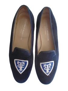 Stubbs & Wootton Women's Velvet Loafers Flats Shoes US 10 Embroidery Blue - Picture 1 of 7