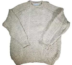 Patrick Malin Donegal Ireland Wool Cable Knit Fisherman Sweater Ivory Men's L - Picture 1 of 7