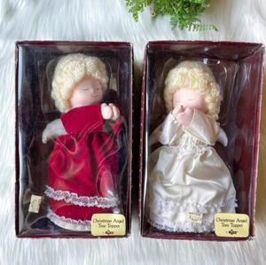 Russ Angelo di Natale Albero Topper Biondo Bianco Raso Rosso Velluto Vestito Vacanze Vintage - Foto 1 di 5