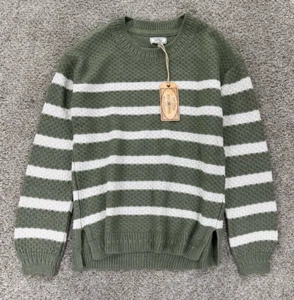 Fat Face UK Ellie Striped Sweater Womens 4 Sage Green Long Sleeve Side Slits NWT - Picture 1 of 13
