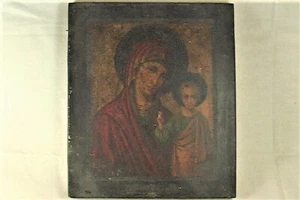 Pintura al óleo cristiana antigua del siglo XX Icono de la Madre de Dios religión - Imagen 1 de 8