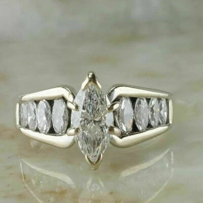 3.00 Ct Marquise Cut Lab Created Diamond Engagement Ring 10k White Gold Finish - Image 1 of 4