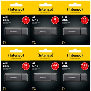 Intenso USB Stick Alu Line 2.0 USB Flash Drive 4GB 8GB 16GB 32GB 64GB 128GB Grau - Bild 1 von 9