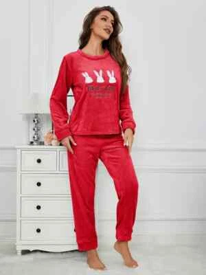 Damen Schlafanzug Pyjama Winter Fleece Kuschelig Flauschig Warm Weich Frauen Set - Bild 1 von 4