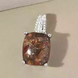 NEW Natural 4.35 ctw Matrix Fire Opal Pendant 925 Solid Sterling Silver 18mm AA1 - Picture 1 of 4