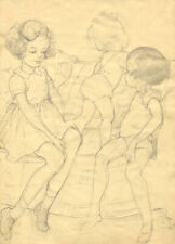 Vera Furneaux-Harris RMS, Children on the Sofa – Original 1930s graphite drawing
