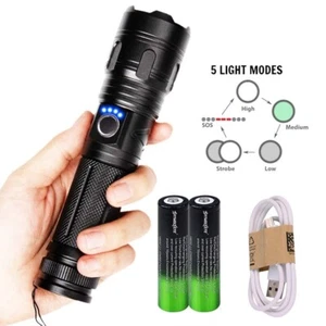Super Bright 990000 Lumens Zoom LED USB Rechargeable Torch Flashlight - Picture 1 of 11