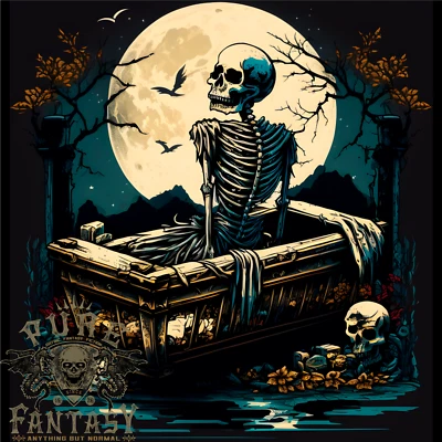A Skeleton & Coffin in a Graveyard Halloween Mens Light Cotton T-Shirt - Image 1 of 3