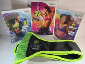 Wii Zumba Fitness 2 + Join The Party + World Party + Belt Nintendo Bundle - Picture 1 of 8