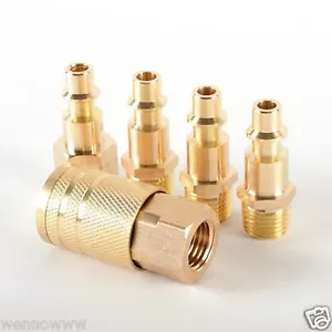 5pc Solid Brass Quick Coupler Set Air Hose Connector Fittings 1/4 NPT Tools  - Picture 1 of 1