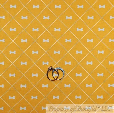 BonEful Fabric FQ Cotton Quilt Yellow White Dog Bone Stripe Check Block Unisex S - Image 1 of 4