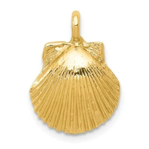 14K Oro Giallo Lucido Massiccio Forgiata Conchiglia Ciondolo - Picture 1 of 3