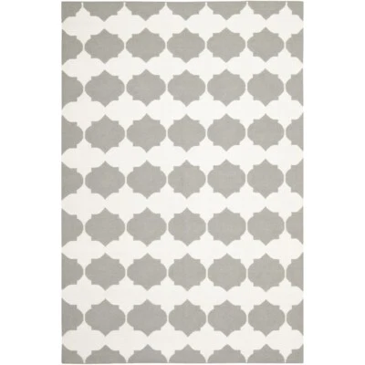 SAFAVIEH Dhurries DHU624B Handwoven Grey / Ivory Rug - Image 1 of 4