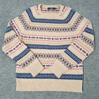 J Crew Jersey Punto Hombre Medio Isla Justa Patrón Nórdico 100% Lana Cordero Foto 1 de 4