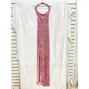 NWT Nookie Fantasy Sequin Halter Neck Side Slit Full Length Gown Rose Women's XS - Picture 1 of 6
