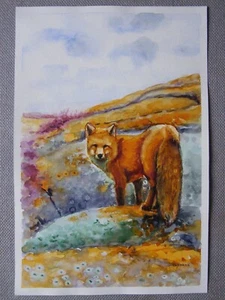 FOX Animals Original Watercolor Acrylic Painting Art By Artist - Picture 1 of 2