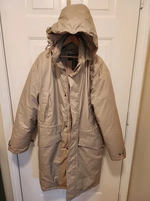 Eddie Bauer Men’s M Goose Down Parka Tan Hooded Vtg 90s Puffer Coat Hood Warm - Image 1 of 4