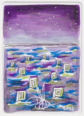 Painted Signed Blue Mana Battery Proof Sketch LP Legends Artist Amy Weber MTG AP - Image 1 of 2