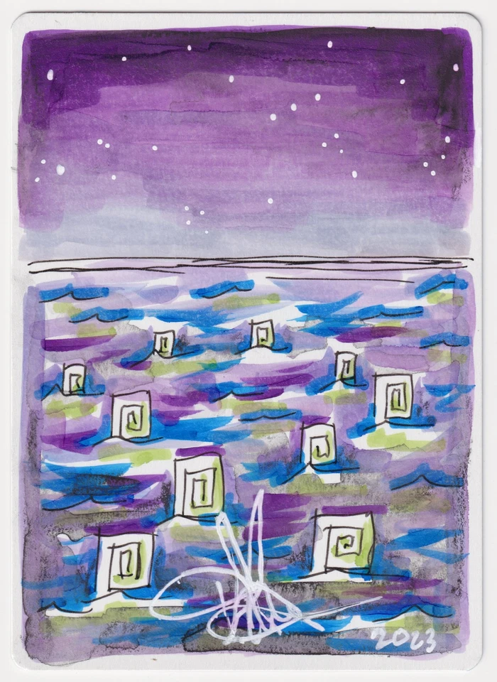 Painted Signed Blue Mana Battery Proof Sketch LP Legends Artist Amy Weber MTG AP - Image 1 of 2