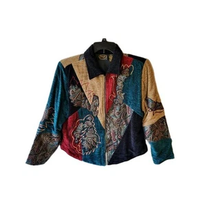 Julia Kim Colorful Embroidered Velour Jacket Women's PM Boho Art Retro Costume - Picture 1 of 11