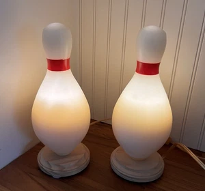 Pair of Handmade Bowling Pin Table Lamps Novelty 10" Set - Picture 1 of 8
