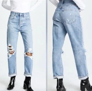 AGOLDE 90s High Rise Loose Jeans Women’s Size 26 Ripped Distressed Vintage Denim - Picture 1 of 13