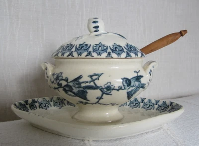 Moutardier ancien Hte Boulenger Choisy le Roi XIXème Terre de Fer motif OISEAUX - Photo 1/4