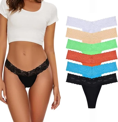 Damen Baumwolle String Tangas Unterwäsche Tanga Spitze Mehrpack Set - Bild 1 von 4