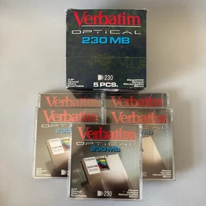 5x VERBATIM wiederbeschreibbare 3,5" 230Mb Magneto optische MO Disks im Jewel Case - NEU - Bild 1 von 8
