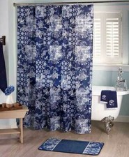 Blue Prescott Croscill Classic Shower Curtain Floral Hooks Accessory Rug Towels