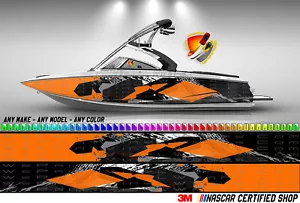 Orange Hexagons Graphic Vinyl Boat Wrap Decal Fishing Pontoon Sportsman Boats - Picture 1 of 5