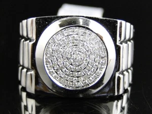 2Ctw Round Real Moissanite Cluster Pinky Men's Ring 14K white Gold Plated Silver - Picture 1 of 14