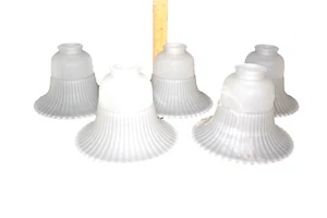 ATQ Lamp Shades Frosted Glass Ribbed 5 Available 7.5" w x 5.25" h x 2" Fitter - Picture 1 of 3