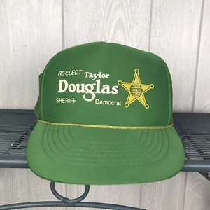 Vintage Trucker Hat Snap Back Putnam Sheriff Taylor Douglas Green Mesh One Size - Picture 1 of 7