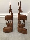 4x Vintage Wooden Hand Carved Gazelle Antelope African Figurines 60 s 70 s
