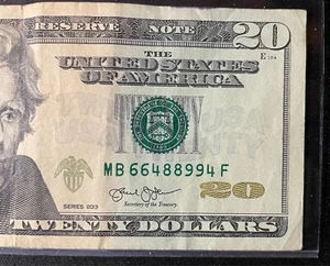 Fancy Serial Number $20 Bill Quad Pairs! 96.4% On Coolness Chart! 3 repeating! - Picture 1 of 2