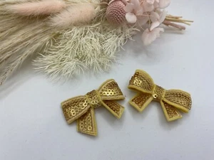 1 X Pair Of Piggy Clips Bow Hair Accessory Faux Leather Gold Bows Sequins Bows - Picture 1 of 6