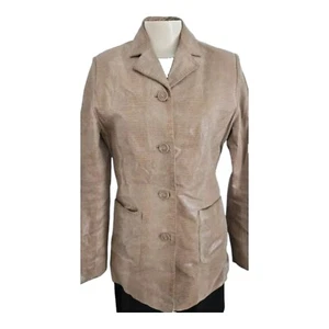 True Vintage Leather Jacket Womens Leather Blazer 90s Croc Print Animal Beige S 36 - Picture 1 of 9