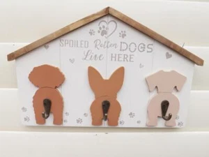 3 hook Key holder SPOILED rotten DOGS live HERE wooden with metal hooks - Picture 1 of 3