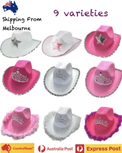 Cow Girl Barbie Western Hot Pink Crown Fluffy Feather /Sequin Brim CowBoy hat - Picture 1 of 22